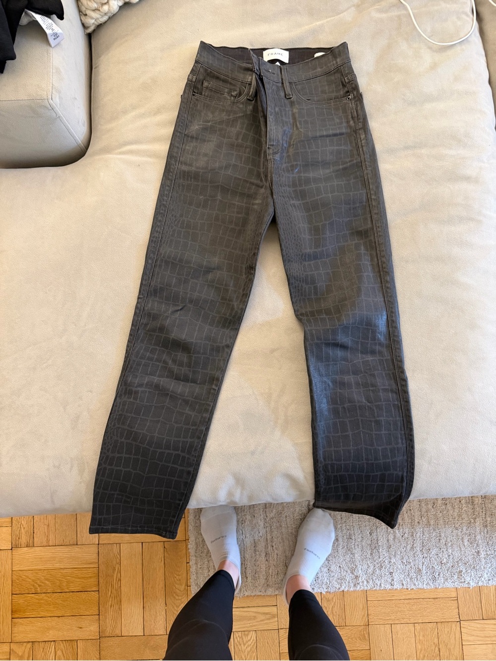 Frame Denim Black Croc-Embossed Jeans